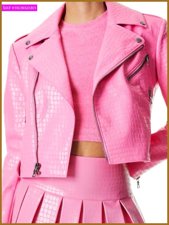 Alice + Olivia Jackets & Blazers - Alice + Olivia Cody Pink Vegan Leather Croc Moto Jacket